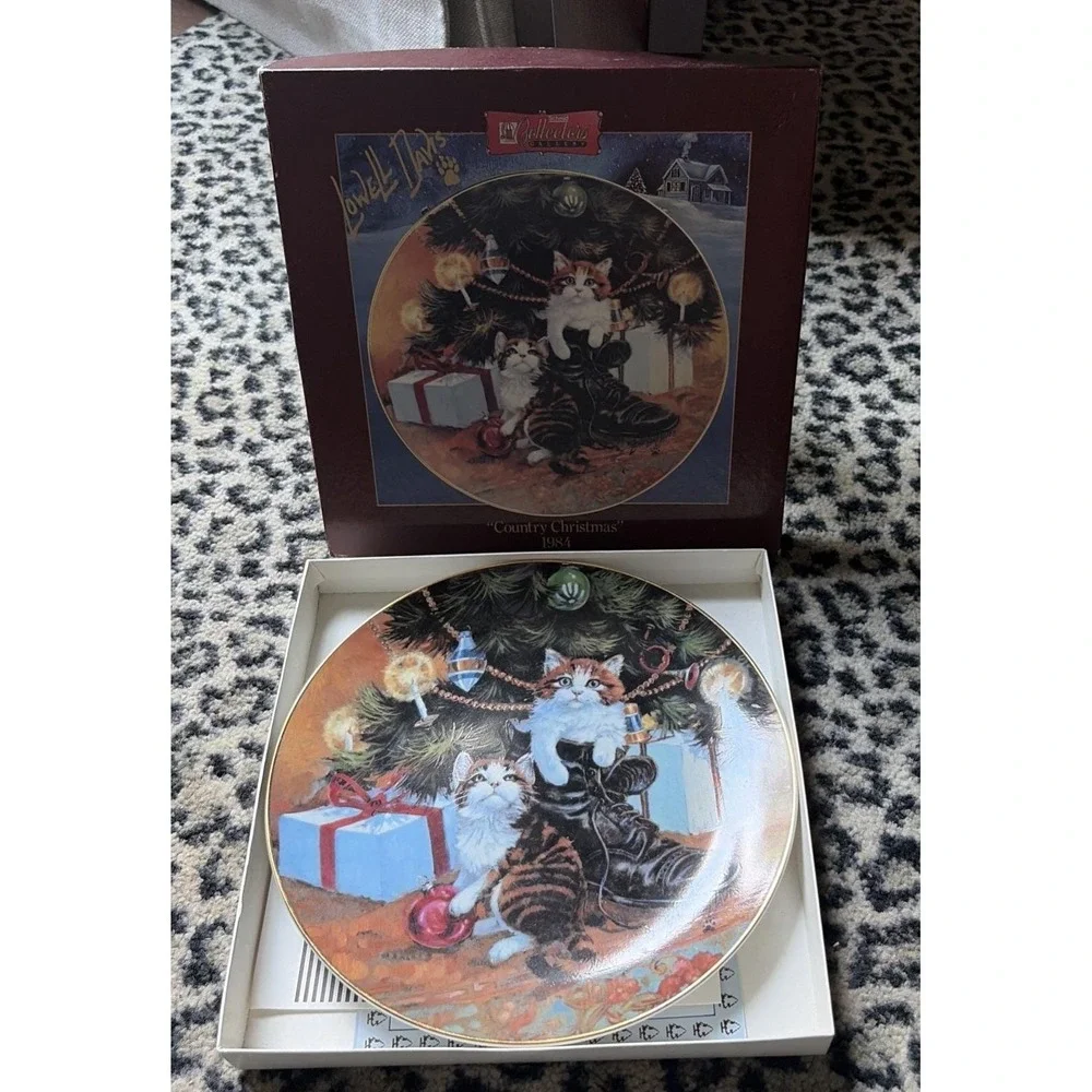 Lowell Davis Country Christmas Cat Plate VTG Christmas In Box, 3835/7500 1984